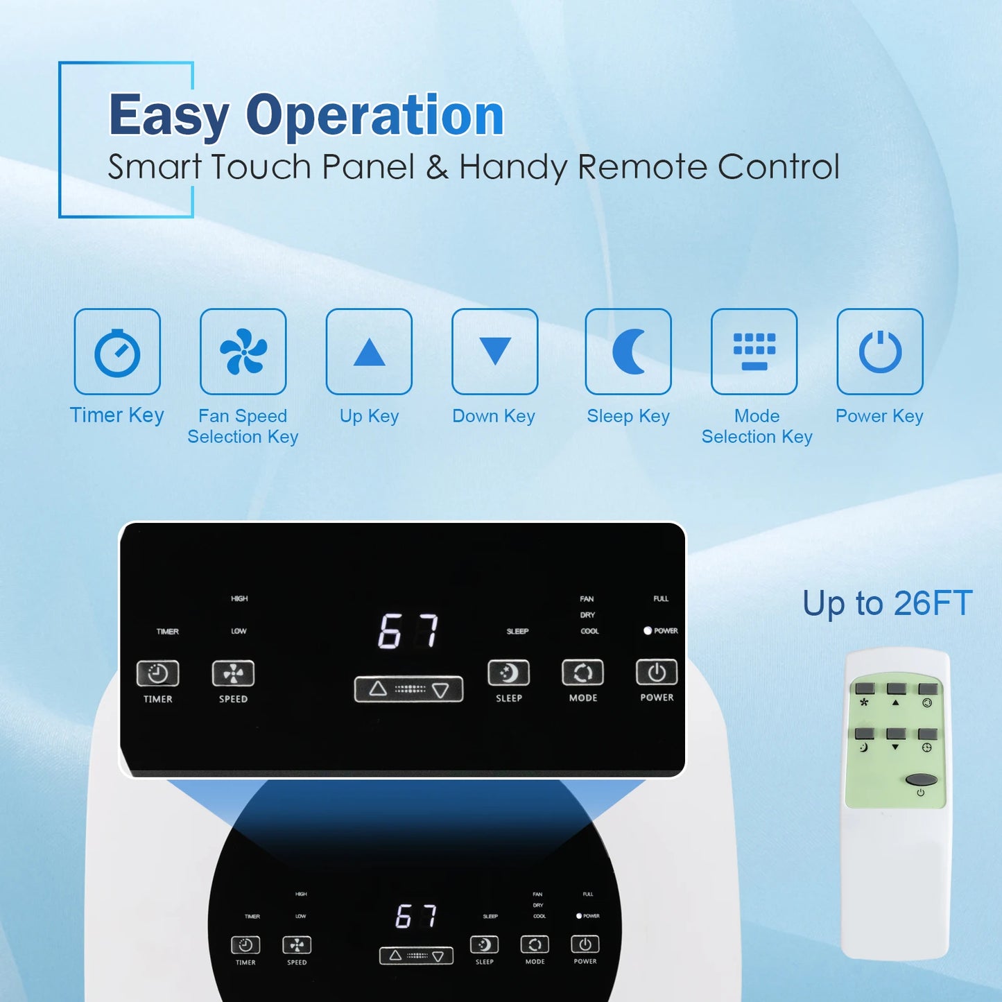 9,000 BTU Portable Air Conditioner w/ Dehumidifier & Fan 3-in-1 Rolling AC Unit