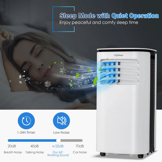 9,000 BTU Portable Air Conditioner w/ Dehumidifier & Fan 3-in-1 Rolling AC Unit