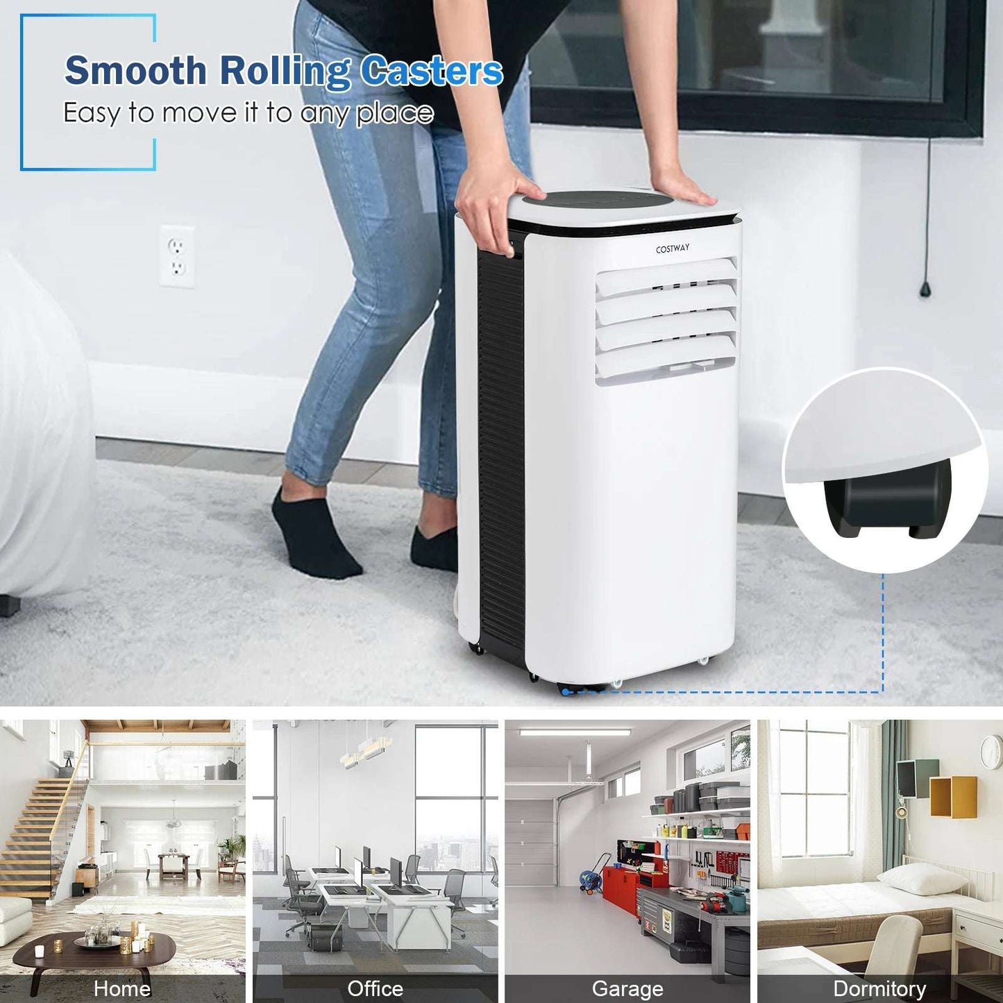 9,000 BTU Portable Air Conditioner w/ Dehumidifier & Fan 3-in-1 Rolling AC Unit
