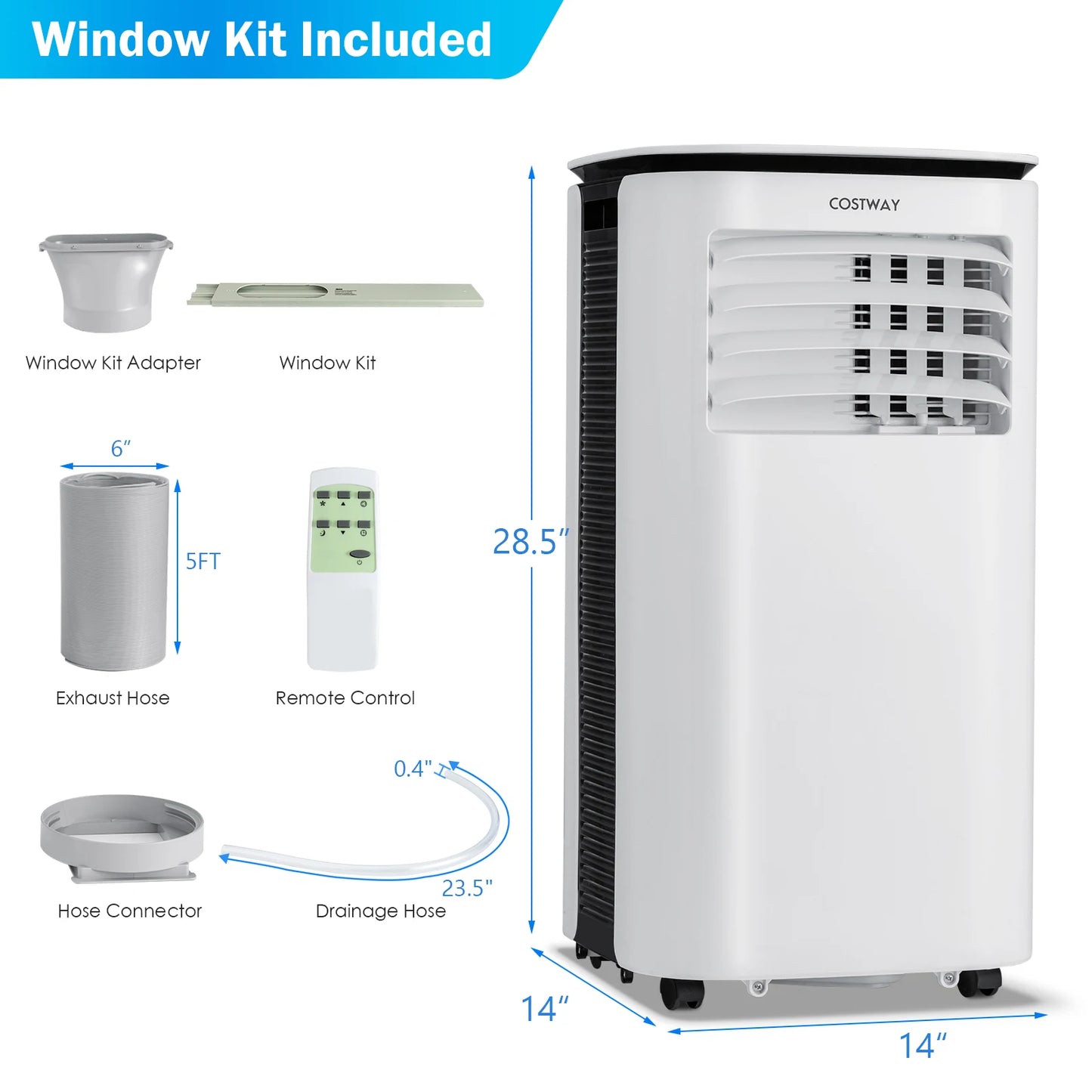 9,000 BTU Portable Air Conditioner w/ Dehumidifier & Fan 3-in-1 Rolling AC Unit