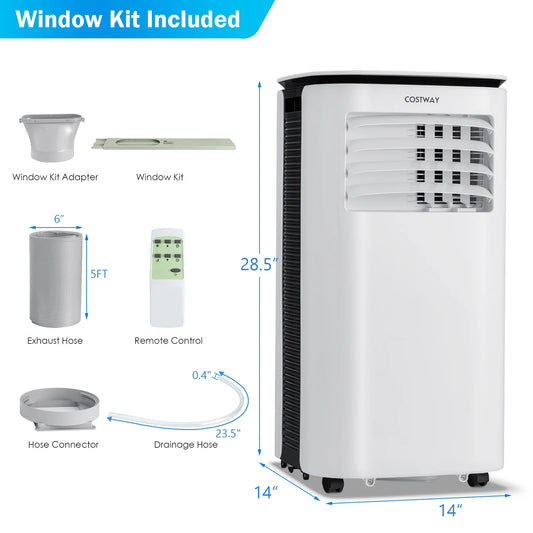 9,000 BTU Portable Air Conditioner w/ Dehumidifier & Fan 3-in-1 Rolling AC Unit