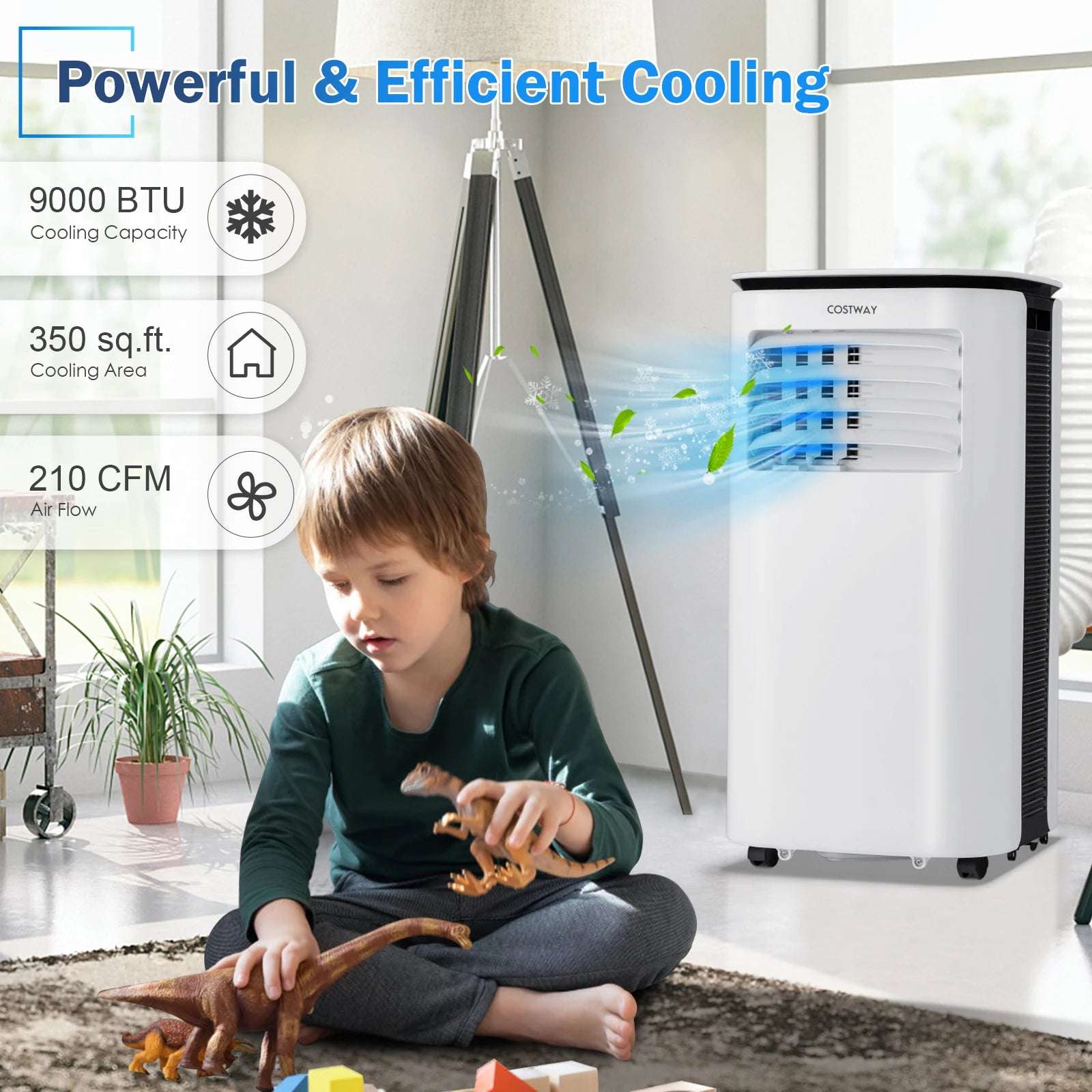 9,000 BTU Portable Air Conditioner w/ Dehumidifier & Fan 3-in-1 Rolling AC Unit